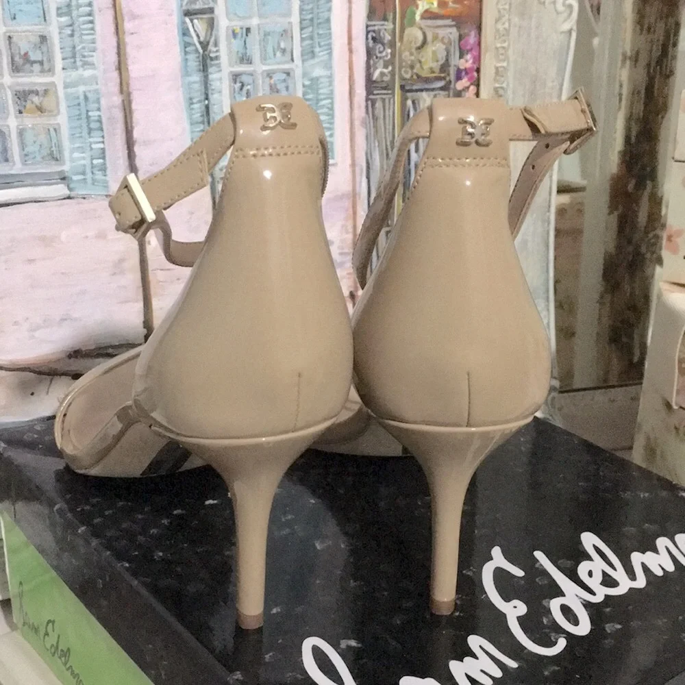 Sam Edelman Nude Patent Ankle-Strap Heels